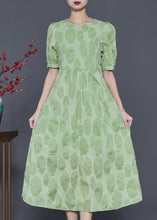 Load image into Gallery viewer, Stylish Green Silm Fit Cotton Long Dress Puff Sleeve