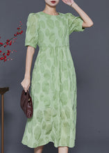 Load image into Gallery viewer, Stylish Green Silm Fit Cotton Long Dress Puff Sleeve