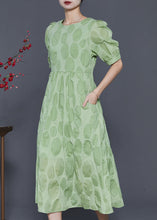 Load image into Gallery viewer, Stylish Green Silm Fit Cotton Long Dress Puff Sleeve