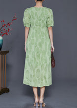 Load image into Gallery viewer, Stylish Green Silm Fit Cotton Long Dress Puff Sleeve