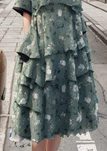 Load image into Gallery viewer, Stylish Green V Neck Layered Ruffled Print Silk Dress Summer