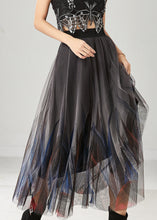 Load image into Gallery viewer, Stylish Grey Feather Print Tulle Skirts Summer