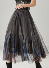 Load image into Gallery viewer, Stylish Grey Feather Print Tulle Skirts Summer