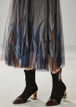 Load image into Gallery viewer, Stylish Grey Feather Print Tulle Skirts Summer