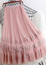 Load image into Gallery viewer, Stylish Loose Pink Lace Patchwork Wrinkled Tulle Skirts Spring