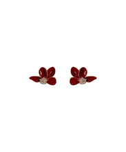 Load image into Gallery viewer, Stylish Mulberry Sterling Silver Overgild Asymmetrical Zircon Floral Stud Earrings