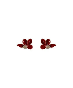 Stylish Mulberry Sterling Silver Overgild Asymmetrical Zircon Floral Stud Earrings