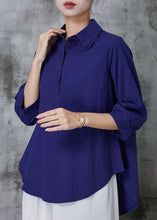 Load image into Gallery viewer, Stylish Navy Peter Pan Collar Oversized Linen Tops Summer