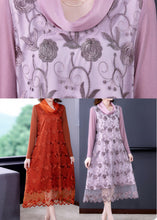 Load image into Gallery viewer, Stylish Orange Embroidered Floral Tulle Long Dress Long Sleeve