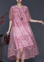 Load image into Gallery viewer, Stylish Pink Embroidered Tulle Vacation Dresses Summer