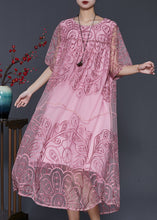 Load image into Gallery viewer, Stylish Pink Embroidered Tulle Vacation Dresses Summer