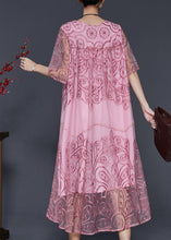 Load image into Gallery viewer, Stylish Pink Embroidered Tulle Vacation Dresses Summer