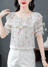 Load image into Gallery viewer, Stylish Pink Ruffled Print Chiffon Blouses Summer