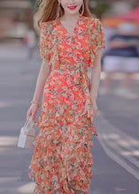 Load image into Gallery viewer, Stylish Print Ruffled Tie Waist Chiffon Long Dresses Summer