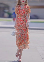 Load image into Gallery viewer, Stylish Print Ruffled Tie Waist Chiffon Long Dresses Summer