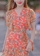 Load image into Gallery viewer, Stylish Print Ruffled Tie Waist Chiffon Long Dresses Summer