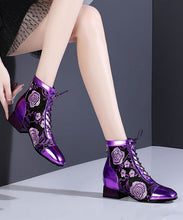 Load image into Gallery viewer, Stylish Purple Lace Up Breathable Mesh Splicing Chunky Boots