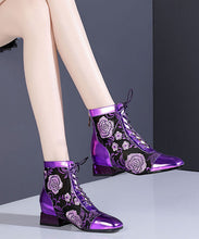 Load image into Gallery viewer, Stylish Purple Lace Up Breathable Mesh Splicing Chunky Boots