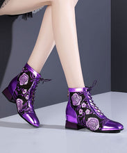 Load image into Gallery viewer, Stylish Purple Lace Up Breathable Mesh Splicing Chunky Boots