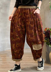 Stylish Purple Print Linen Harem Pants Summer