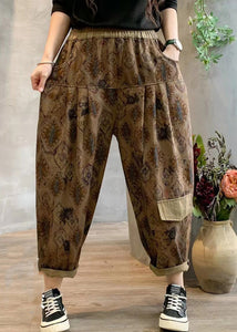 Stylish Purple Print Linen Harem Pants Summer