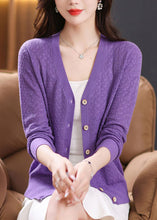 Load image into Gallery viewer, Stylish Purple V Neck Button Knit Cardigan Fall