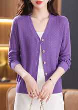 Load image into Gallery viewer, Stylish Purple V Neck Button Knit Cardigan Fall