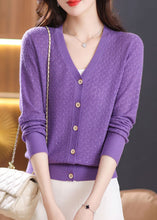 Load image into Gallery viewer, Stylish Purple V Neck Button Knit Cardigan Fall