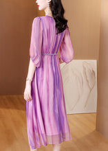 Load image into Gallery viewer, Stylish Purple V Neck Striped Wrinkled Silk Long Dresses Summer