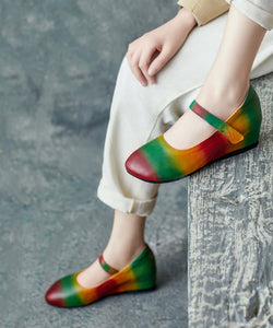 Stylish Rainbow Cowhide Leather High Wedge Heels Shoes