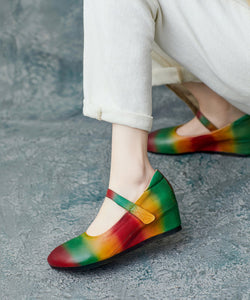 Stylish Rainbow Cowhide Leather High Wedge Heels Shoes