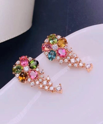 Stylish Rainbow Sterling Silver Overgild Crystal Zircon Stud Earrings