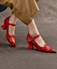 Load image into Gallery viewer, Stylish Red Hollow Out Buckle Strap Platform Chunky High Heels