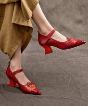 Load image into Gallery viewer, Stylish Red Hollow Out Buckle Strap Platform Chunky High Heels