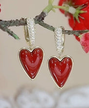 Load image into Gallery viewer, Stylish Red Sterling Silver Overgild Zircon Love Drip Glaze Drop Earrings