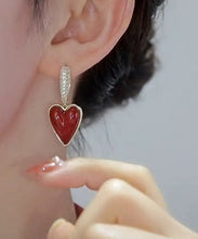 Load image into Gallery viewer, Stylish Red Sterling Silver Overgild Zircon Love Drip Glaze Drop Earrings