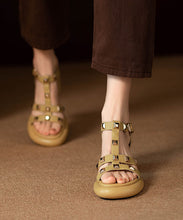 Load image into Gallery viewer, Stylish Rivet Splicing Chunky Sandals Yellow Faux Leather