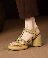 Load image into Gallery viewer, Stylish Rivet Splicing Chunky Sandals Yellow Faux Leather