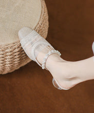 Load image into Gallery viewer, Stylish Splicing Chunky Beige Nail Bead Tulle Slide Sandals