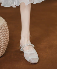 Load image into Gallery viewer, Stylish Splicing Chunky Beige Nail Bead Tulle Slide Sandals