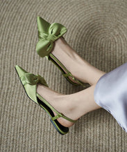 Load image into Gallery viewer, Stylish Splicing Walking Sandals Green Satin Bow Pointed Toe