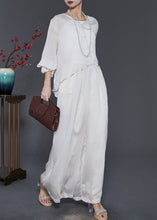 Load image into Gallery viewer, Stylish White Asymmetrical Draping Silk Two Piece Suit Set Spring