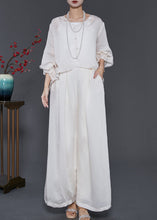 Load image into Gallery viewer, Stylish White Asymmetrical Draping Silk Two Piece Suit Set Spring