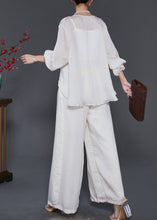 Load image into Gallery viewer, Stylish White Asymmetrical Draping Silk Two Piece Suit Set Spring