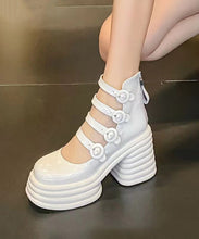 Load image into Gallery viewer, Stylish White Chunky Heel Cowhide Leather Comfortable Sandals