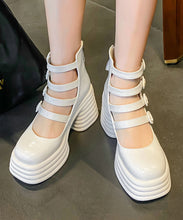 Load image into Gallery viewer, Stylish White Chunky Heel Cowhide Leather Comfortable Sandals