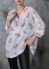 Load image into Gallery viewer, Stylish White Oversized Zircon Strawberry Cotton Shirt Tops Summer