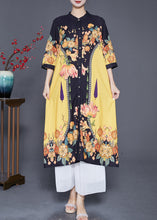 Load image into Gallery viewer, Stylish Yellow Print Stand Collar Silk Shirt Dresses Summer