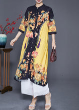 Load image into Gallery viewer, Stylish Yellow Print Stand Collar Silk Shirt Dresses Summer