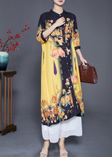 Load image into Gallery viewer, Stylish Yellow Print Stand Collar Silk Shirt Dresses Summer